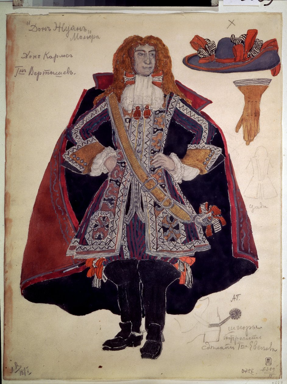 Kostümentwurf für das Stück Don Juan von Molière von Aleksandr Jakovlevic Golovin