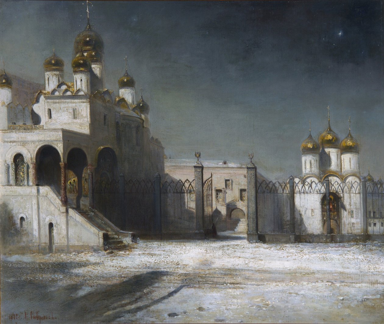 Der Kathedralenplatz im Moskauer Kreml bei Nacht, 1878 von Alexei Kondratjewitsch Sawrassow
