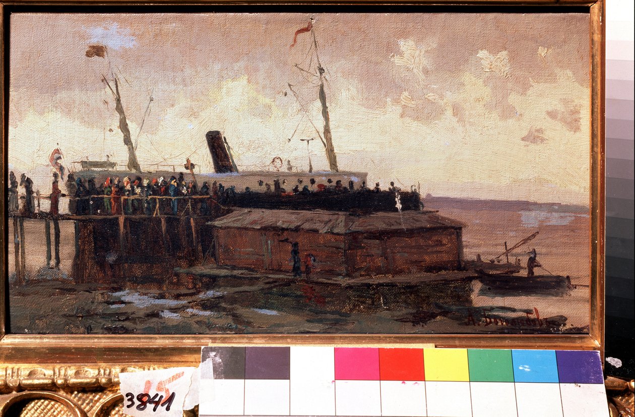 Ansicht eines Dampfers am Kai in einem Hafen von Aleksei Petrovich Bogolyubov