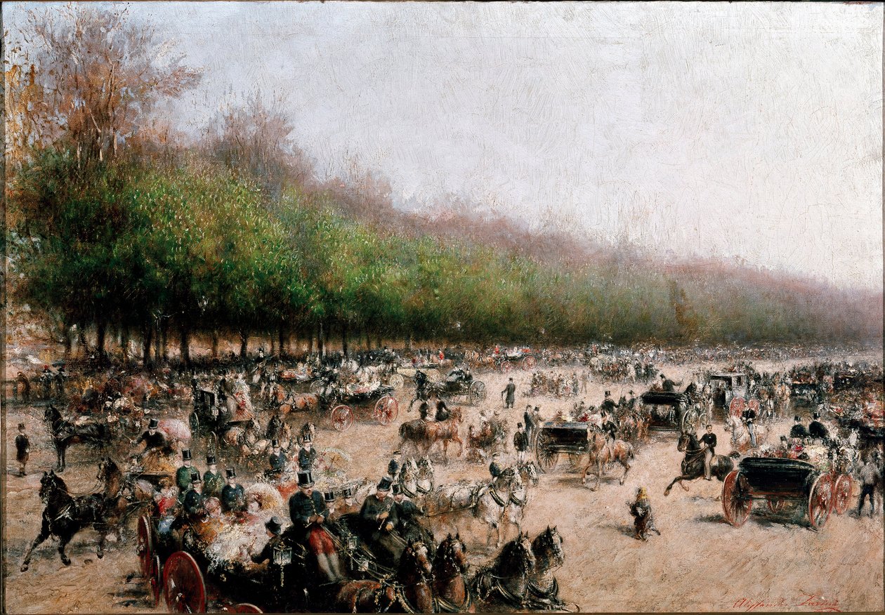 Ansicht des Kutschenverkehrs in der Nähe von Porta Venezia in Mailand (Gemälde, ca. 1850) von Alessandro Durini