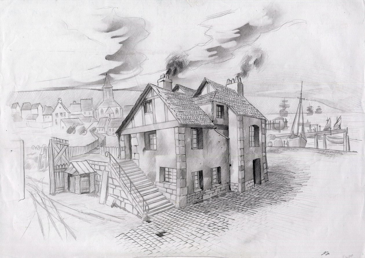 Haus in einem Dorf in der Nähe eines Hafens in Frankreich im 19. Jahrhundert. von Alessandro Lonati