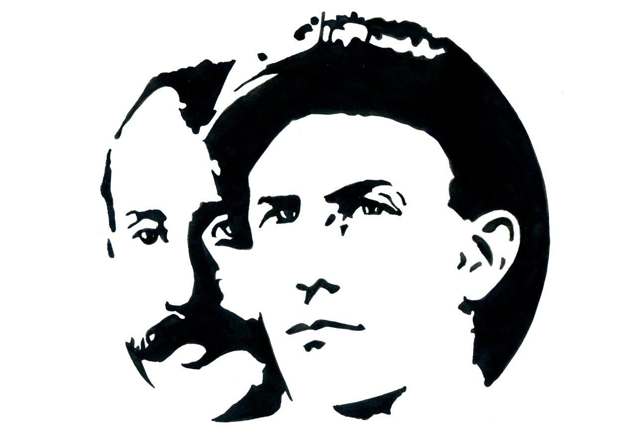 Porträt von Orville (1871-1948) und Wilbur Wright (1867-1912), amerikanische Pioniere der Luftfahrt. von Alessandro Lonati