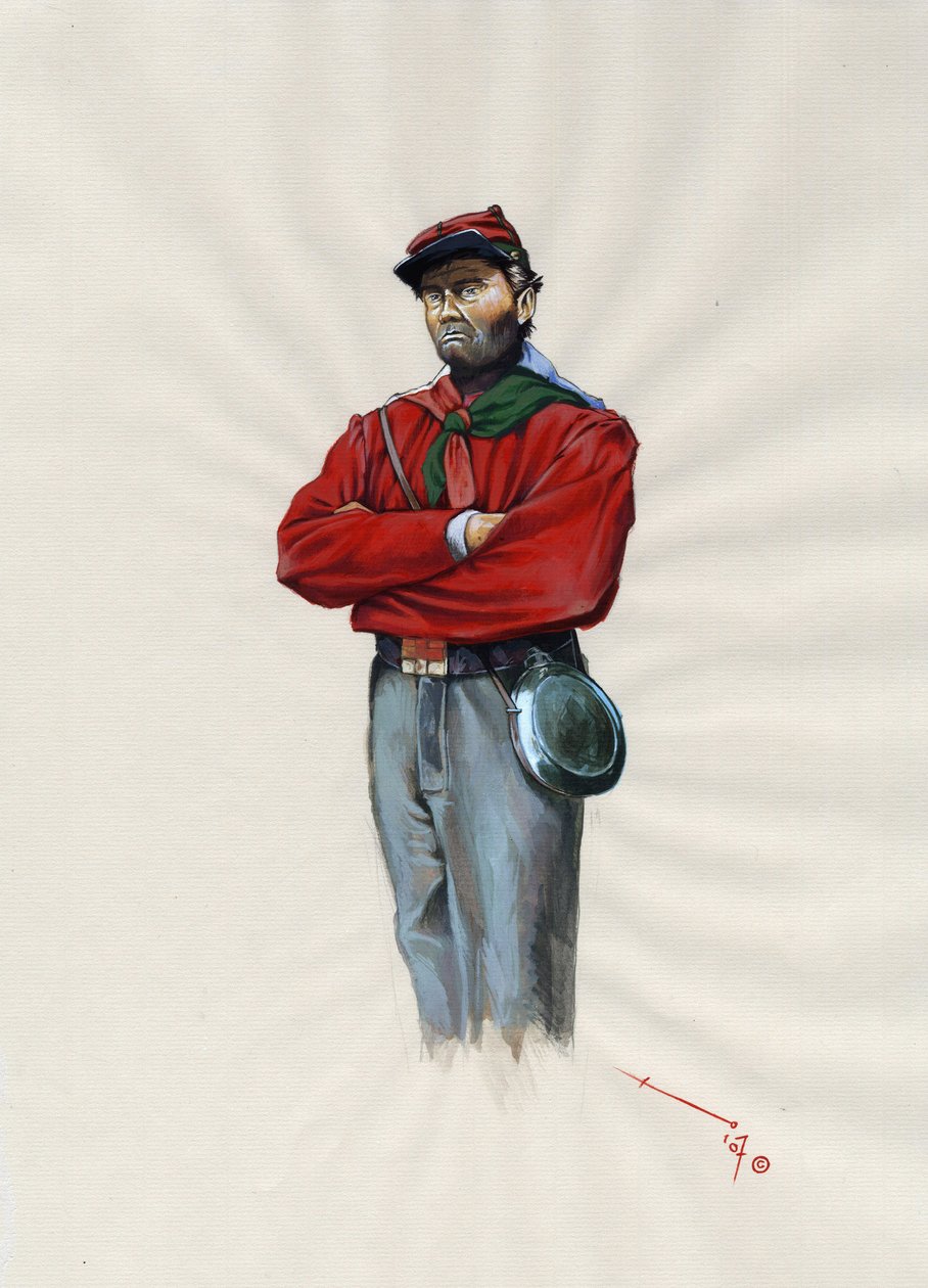 Zweites Kaiserreich (1852-1870): Italienische Einigung (Risorgimento), Freiwilligenoffizier der Garibaldi-Armee, bekannt als „Rothemden“-Kämpfer für die Sache von Giuseppe Garibaldi (1807-1882) in Italien von Alessandro Lonati