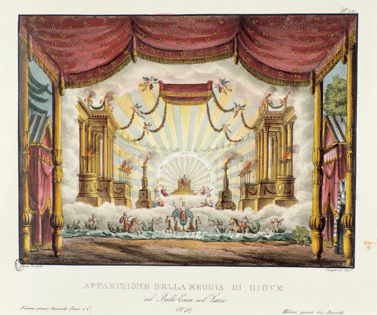 Erscheinung des Königreichs Jupiter Bühnenbild für die Aufführung des Operndramas „Enea nel Lazio“ von Alessandro Sanquirico
