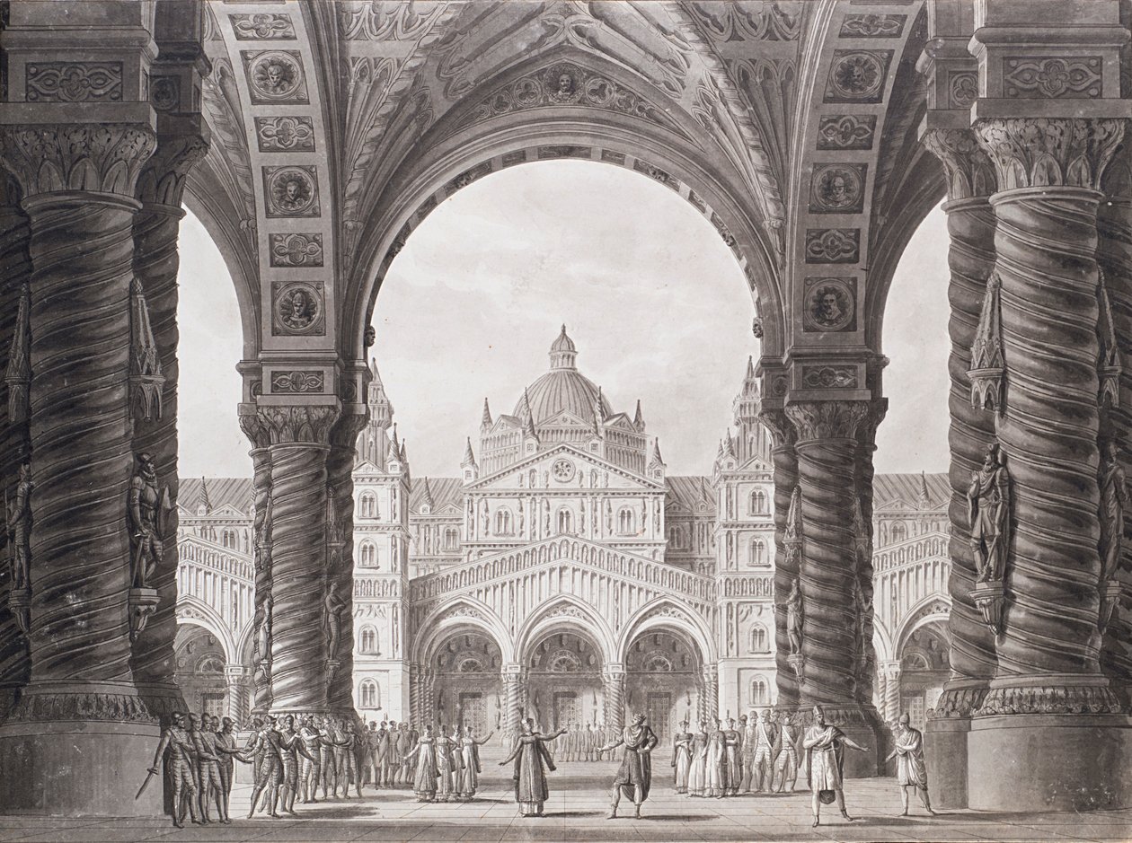 Bühnenbild für die Opera seria I due Valdomiri von Peter Winter. Teatro alla Scala, 1818 von Alessandro Sanquirico