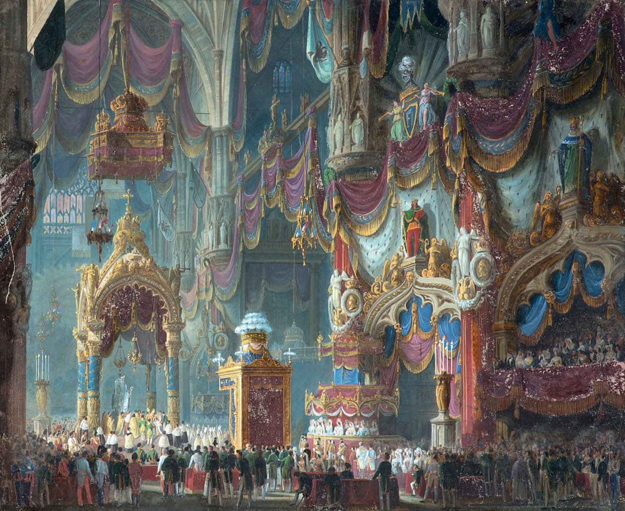 Die Krönung von Kaiser Ferdinand I. von Österreich zum König von Lombardei-Venetien in der Kathedrale von Mailand von Alessandro Sanquirico