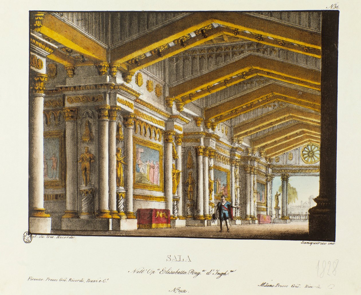 Der große Saal des Königspalastes. Szenografie für die Aufführung der Oper „Elisabetta, Regina d