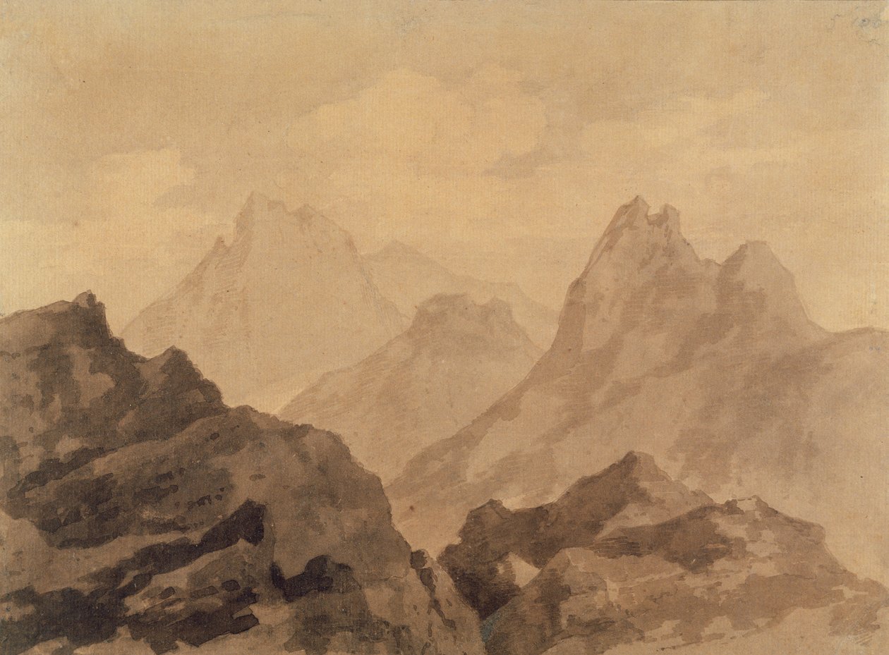 Berggipfel (Eine Bergstudie), ca. 1780 von Alexander Cozens