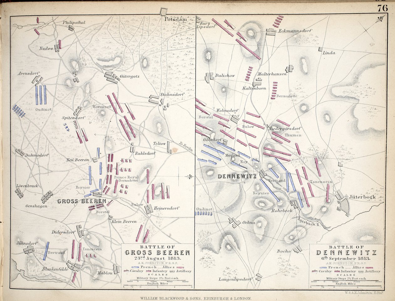 Karten der Schlacht von Großbeeren und der Schlacht von Dennewitz, veröffentlicht von William Blackwood und Sons, Edinburgh und London, 1848 von Alexander Keith Johnston