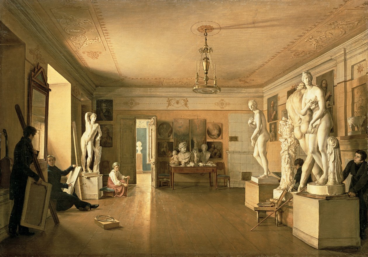 Atelier des Künstlers Alexey Venetsianov, 1827 von Alexander Alexeyevich Alexeyev