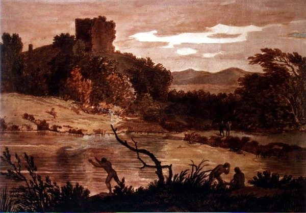 Landschaft mit badenden Männern von Alexander Cozens