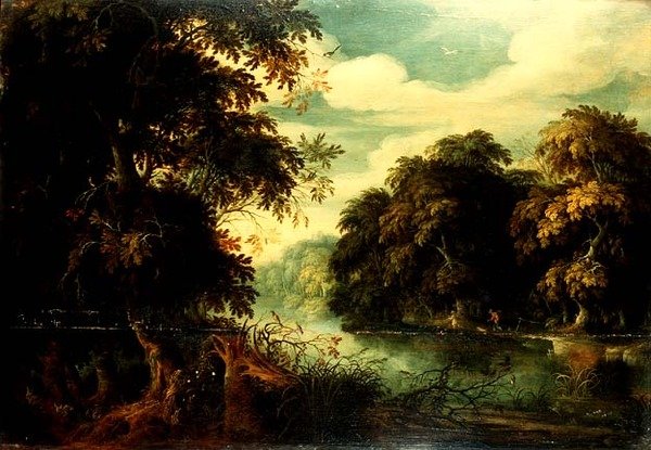 Waldlandschaft mit Vogelfängern an einem Fluss von Alexander Keirincx