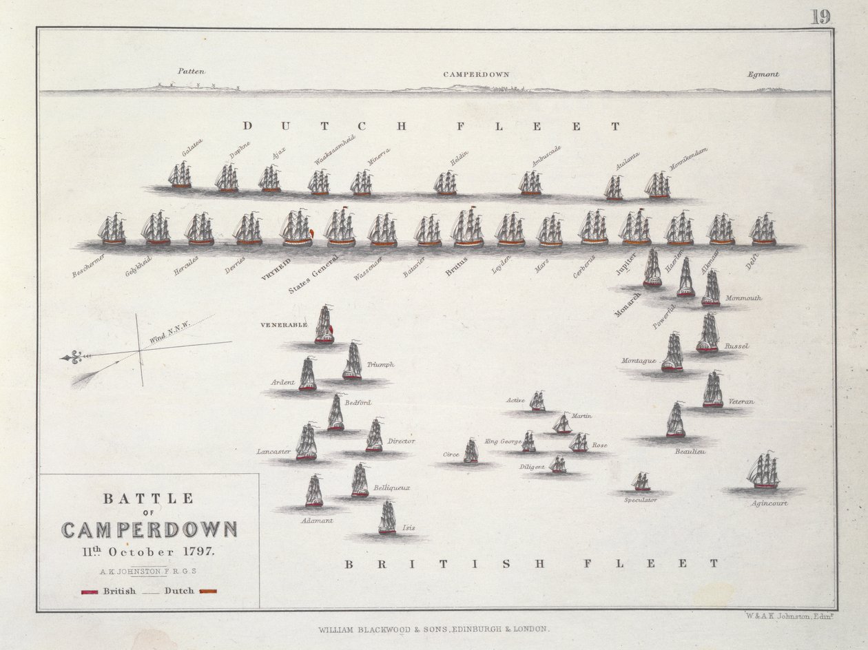 Plan der Schlacht von Camperdown, 11. Oktober 1797, ca. 1830er Jahre von Alexander Keith Johnston