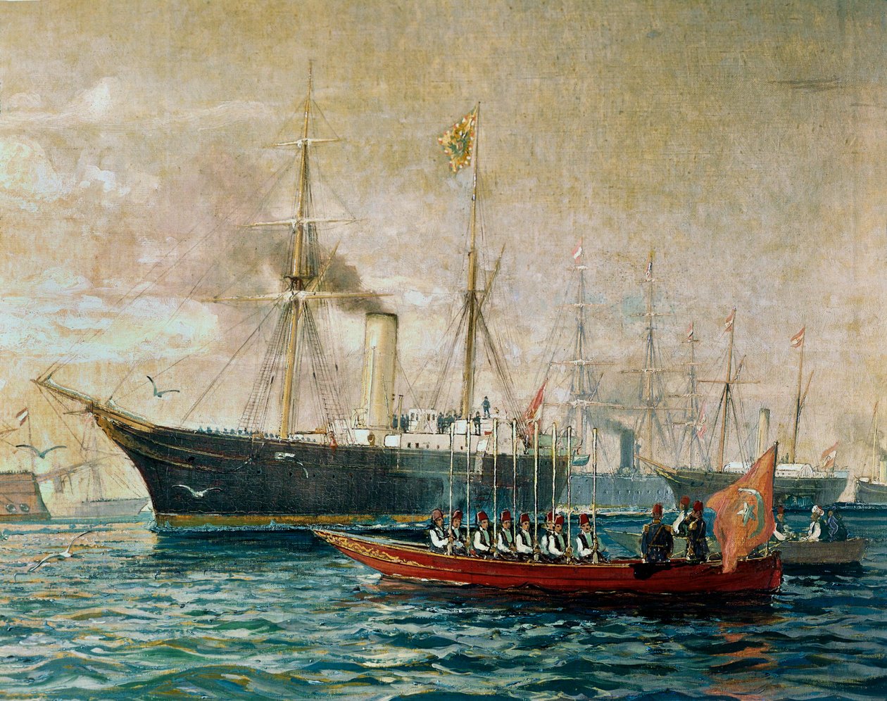 Ankunft von Kaiser Franz Joseph I. an Bord seiner HMS Greif in Port Said zur Eröffnung des Suezkanals von Alexander Kirchner