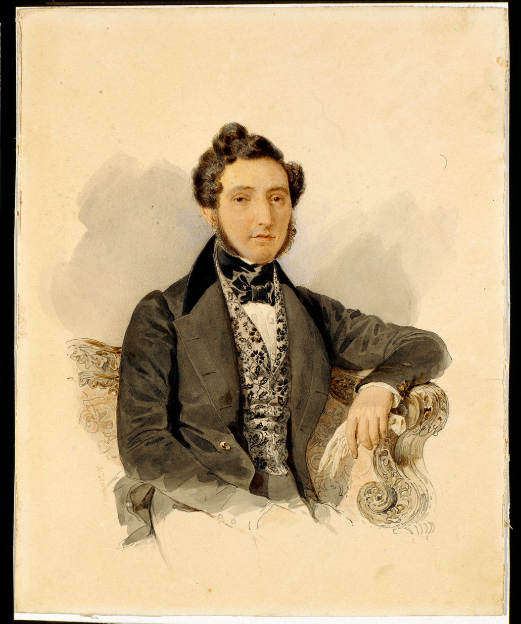 Porträt von Nikolai Michailowitsch Donaurow (1806-1849) - Aquarell auf Papier von Alexander Brjullow (1798-1877) von Alexander Pavlovich Briullov