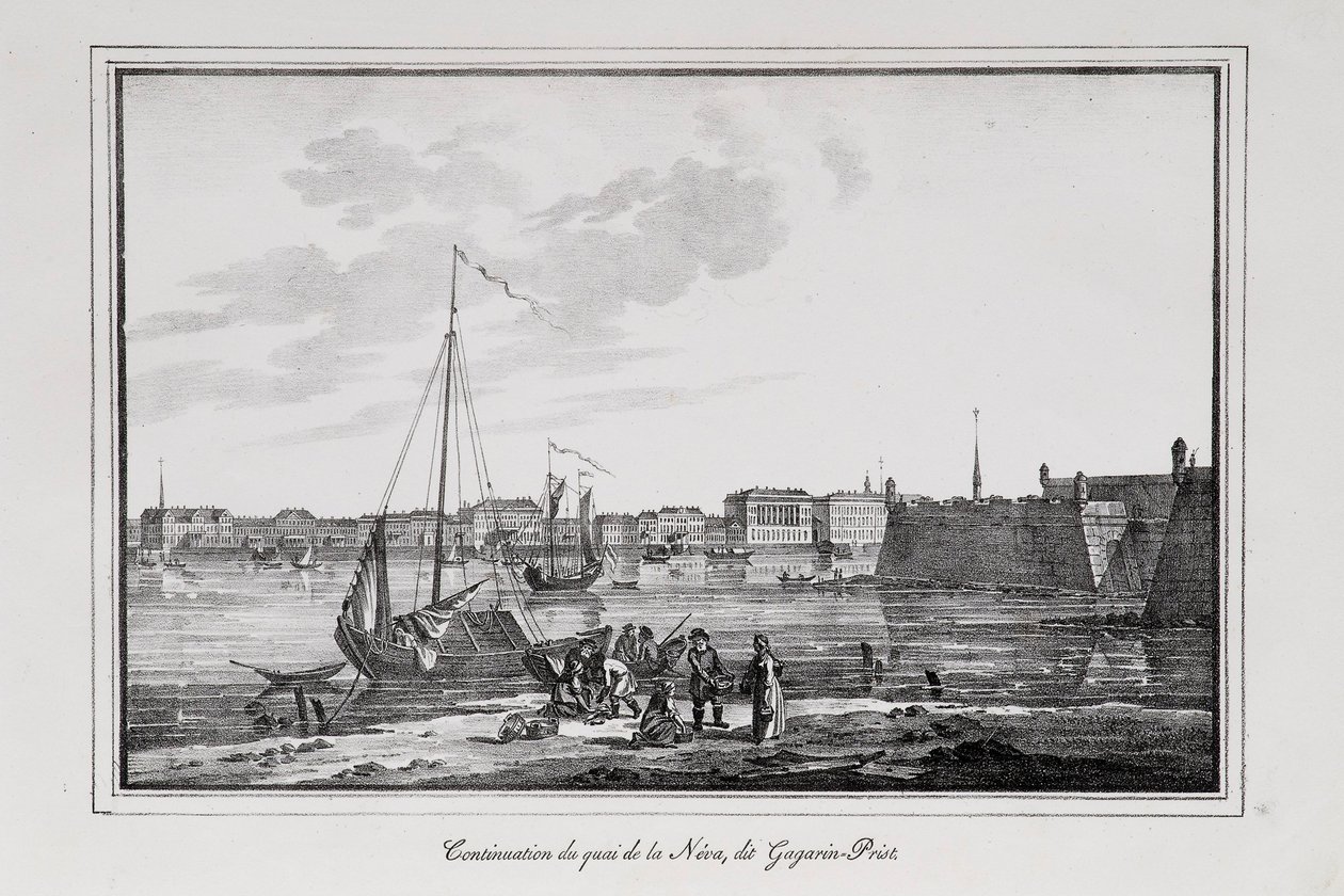 Der Petrowski-Kai in St. Petersburg, der sogenannte Gagarinsky-Raufbold, Serie Ansichten von Sankt Petersburg, 1820er Jahre von Alexander Pluchart