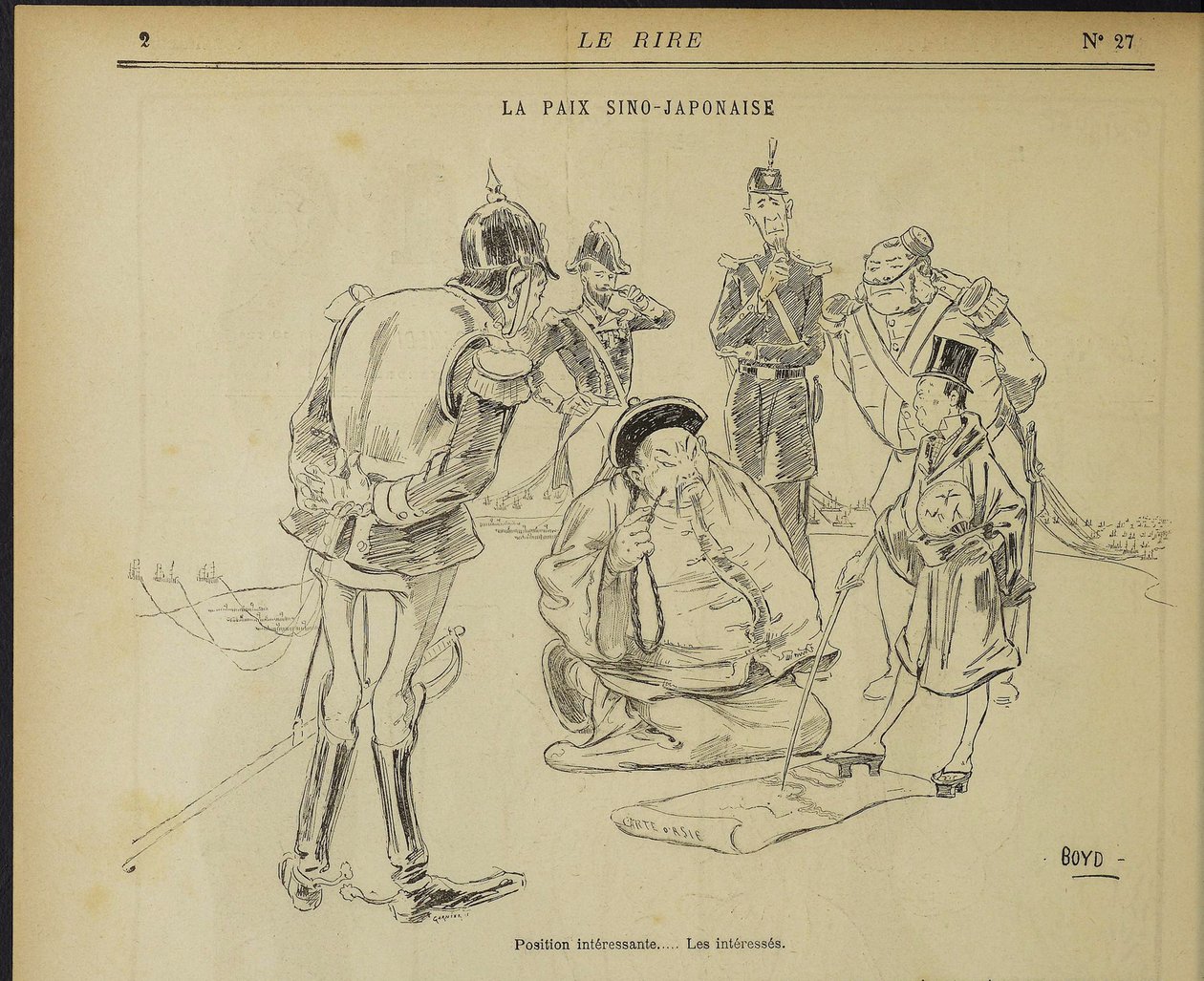 Der sino-japanische Frieden, interessante Position. Die Interessierten. Aus: Le Rire, 11. Mai 1895, 1895 von Alexander Stuart Boyd
