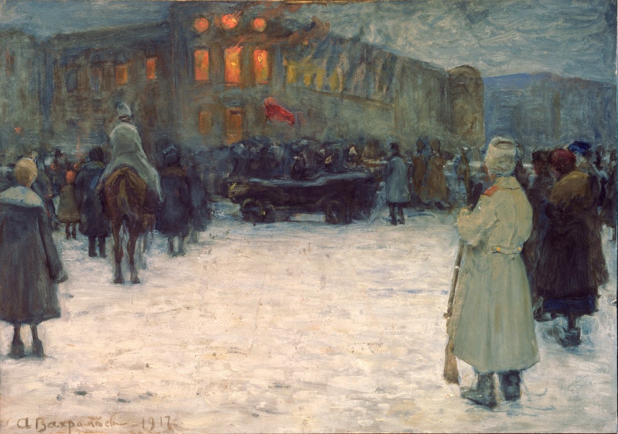 Ein Brand im litauischen Schloss, Februarrevolution 1917, Sankt Petersburg von Alexander Vakhrameyev