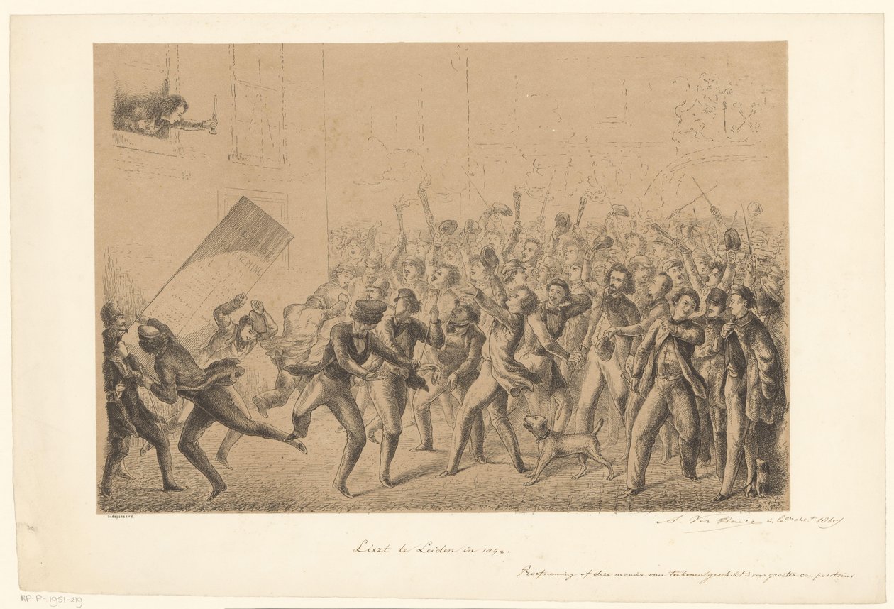 Feiernde Studenten begrüßen ihr Idol Franz Liszt (Serientitel) von Alexander Ver Huell (signed by artist)