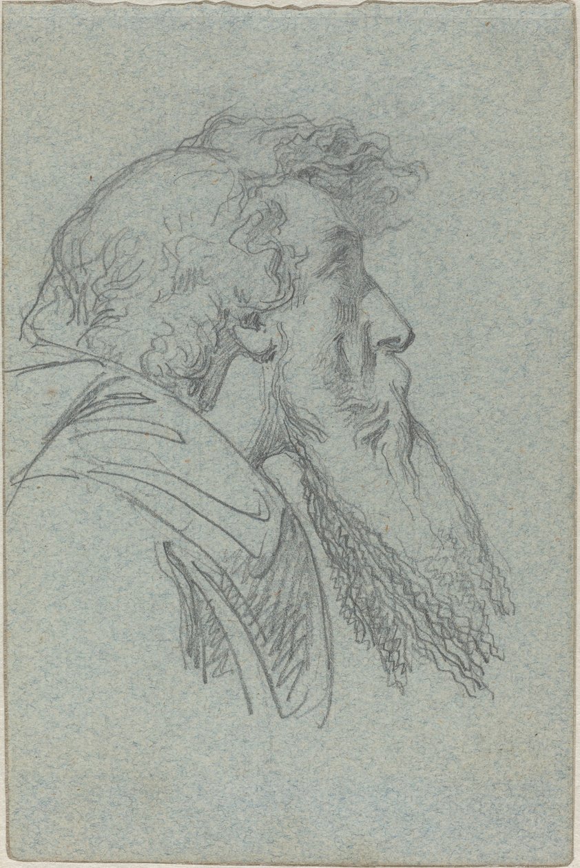 Bärtiger Mann, der nach oben schaut / Umhangfigur mit erhobenen Armen von Alexandre Bida