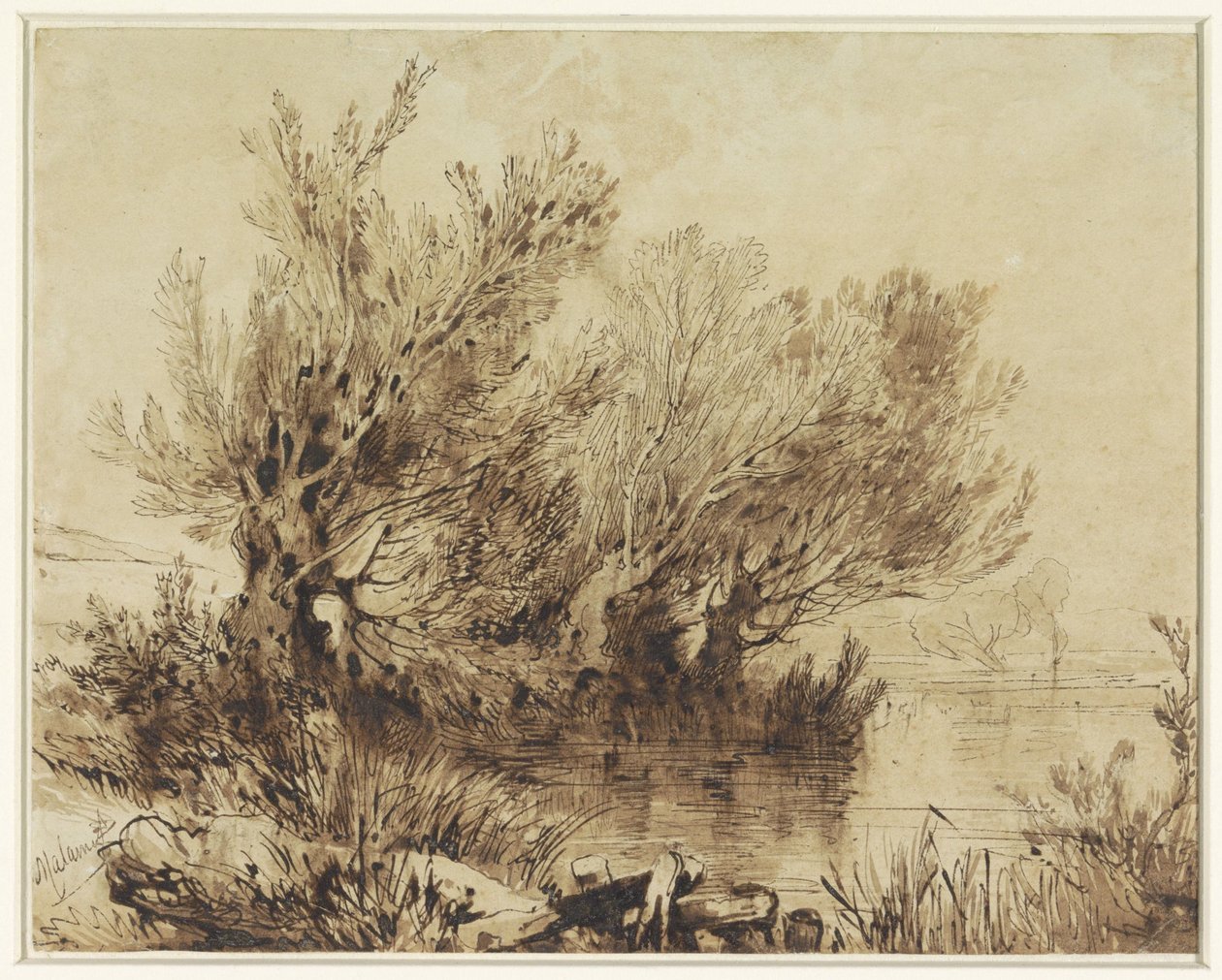 Weiden an einem See in sanft hügeligem Gelände von Alexandre Calame