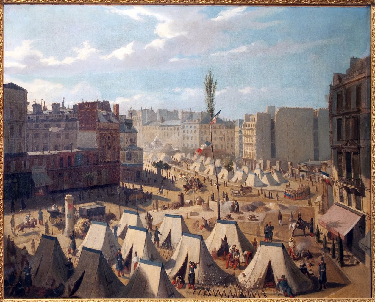 Truppenlager am Boulevard du Temple in Paris während der Junitage 1848. Gemälde von Josquin (?), Öl auf Leinwand, französische Kunst von Alexandre Josquin