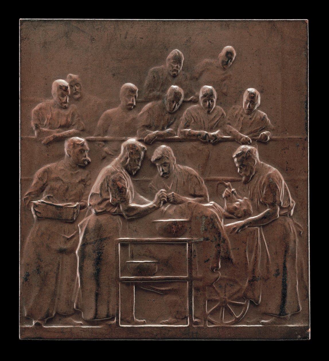 Monod demonstriert ein Verfahren im Operationssaal [Rückseite], ca. 1906 von Alexandre Louis Marie Charpentier