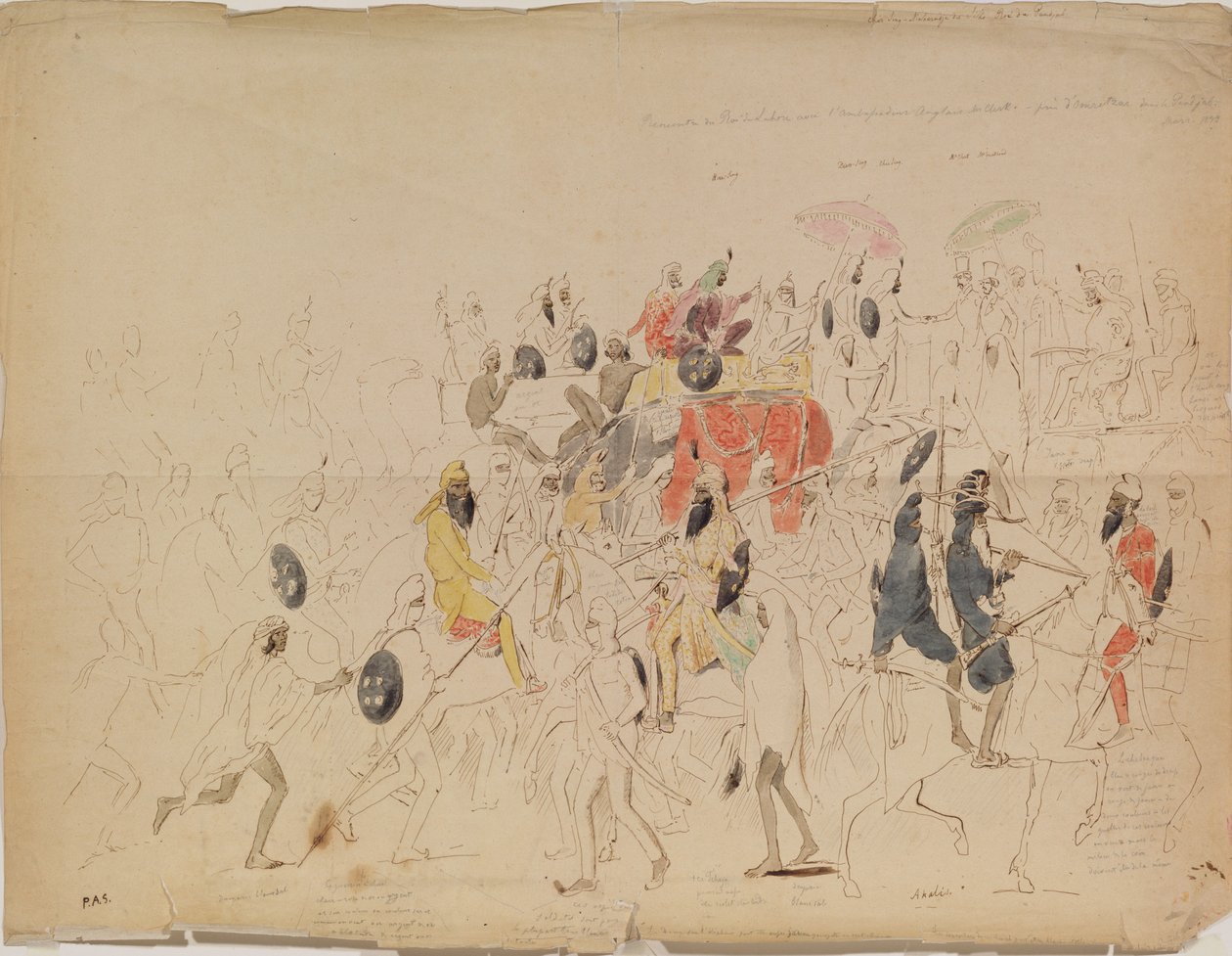Treffen von Maharaja Sher Singh von Punjab und dem britischen Botschafter Clark im Jahr 1842, 1842 von Alexei Dmitriyevich Saltykov