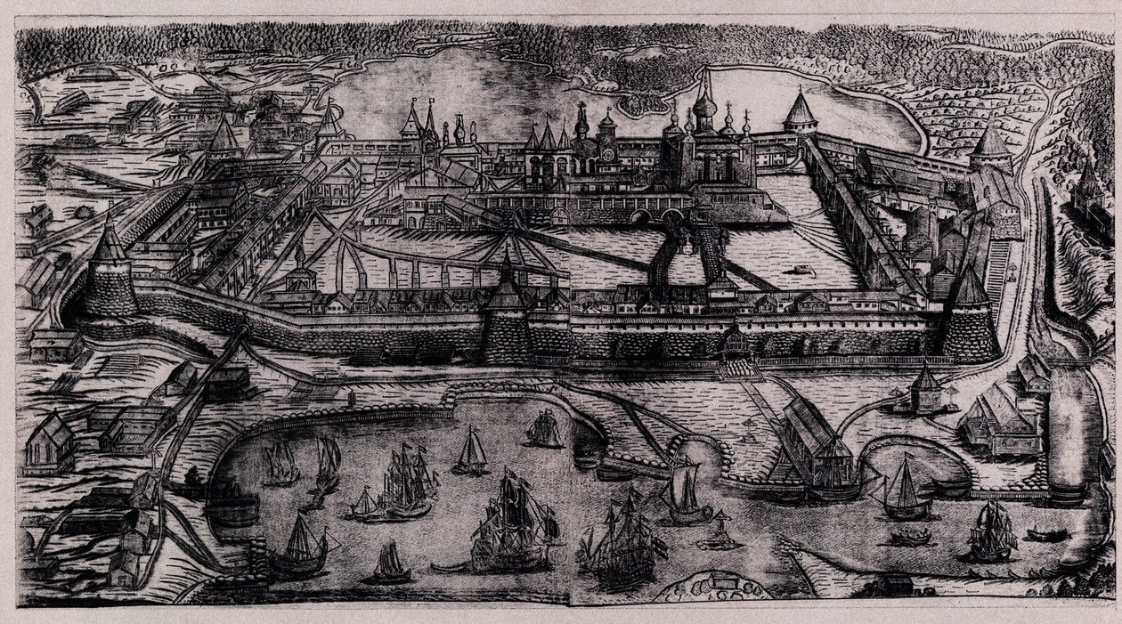 Das Solowezki-Verklärungs-Kloster auf den Solowezki-Inseln, 1744 von Alexei Fyodorovich Zubov