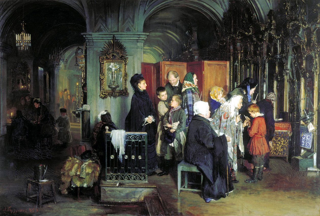 Vor der Beichte, 1877 von Alexei Ivanovich Korzukhin