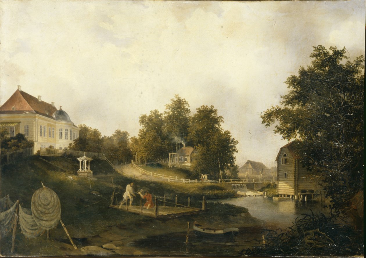Blick auf das Landgut Modest Rezvois Marienhof bei Petersburg, 1846 von Alexei Yakovlevich Voloskov