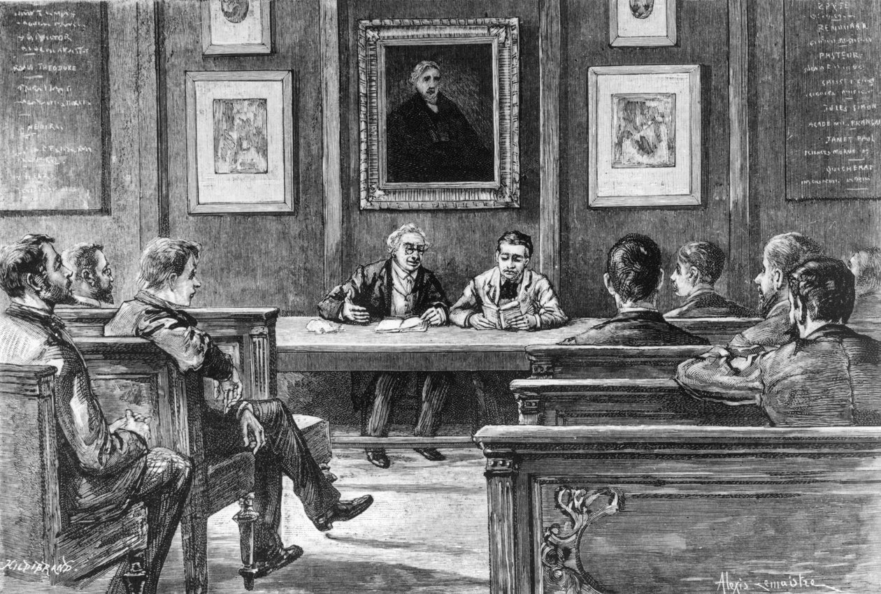 Eine Sprachunterrichtsklasse an der École Normale Supérieure in Paris, aus Nos Grandes Écoles von Louis Rousselet, Hachette, Paris, 1888 von Alexis Lemaistre