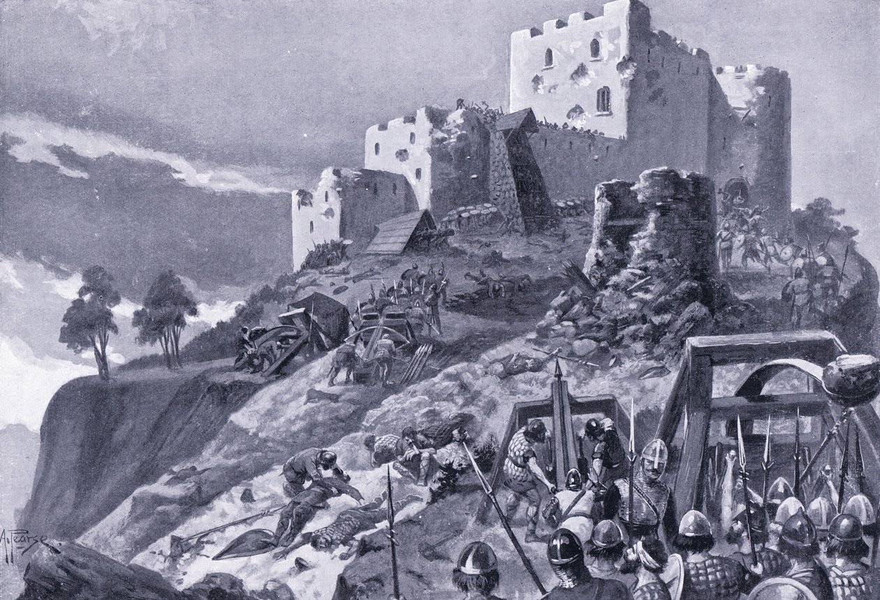 Angriff der Waliser auf Montgomery Castle AD 1095, 1920er Jahre von Alfred Pearse