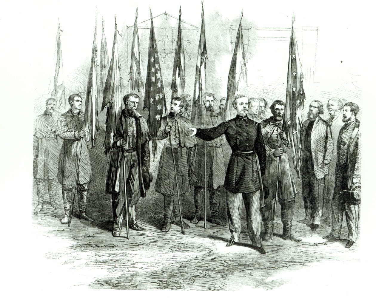 General Custer präsentiert erbeutete konföderierte Flaggen in Washington am 23. Oktober 1864 von Alfred Rudolph Waud
