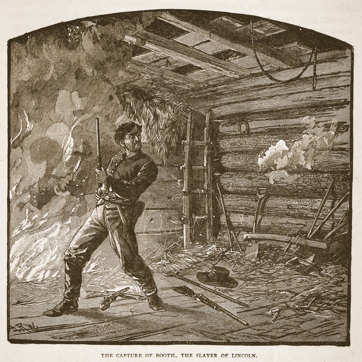 Die Gefangennahme von Booth, dem Mörder Lincolns, aus einem Buch veröffentlicht 1896 von Alfred Rudolph Waud