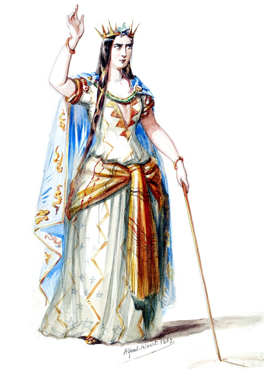 Halévy - Die Zauberin - Kostümentwürfe von Alfred Albert - 19. Mélusine, Gräfin von Lusignan, 1. Kostüm (retuschiert) von Alfred Albert