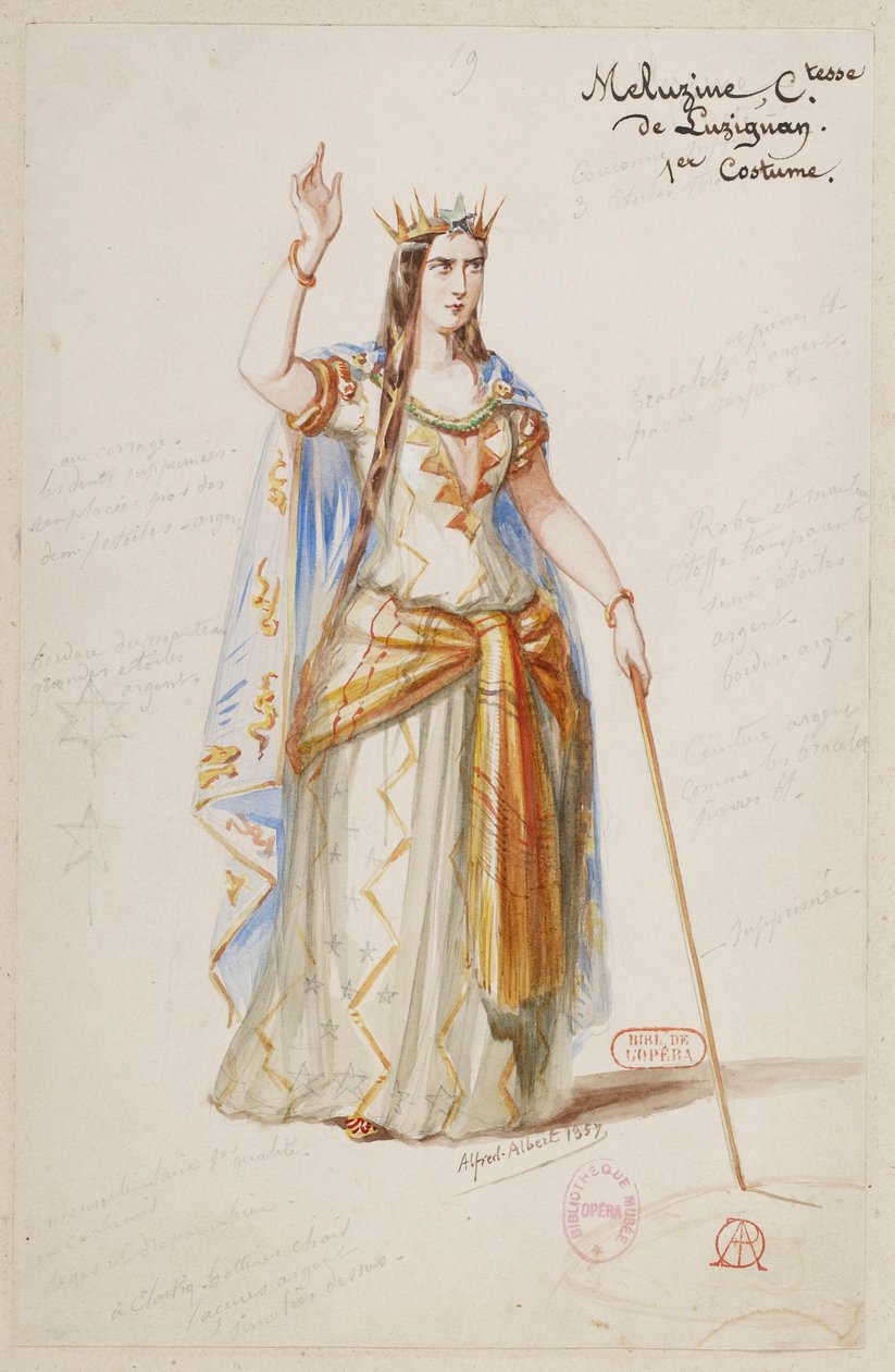 Halévy - Die Zauberin - Kostümentwürfe von Alfred Albert - 19. Mélusine, Gräfin von Lusignan, 1. Kostüm von Alfred Albert