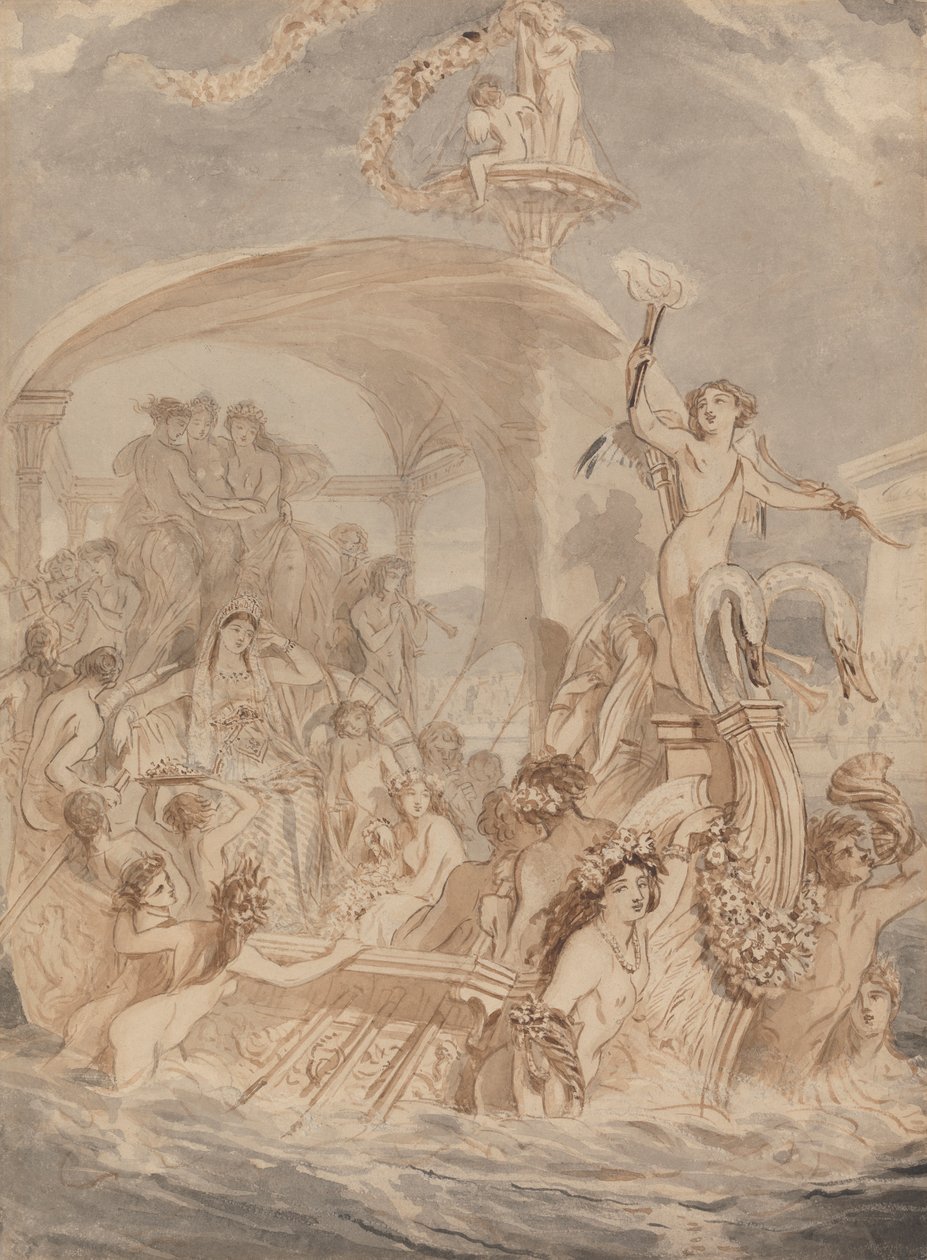 Kleopatra auf dem Cydnus, um Antonius zu treffen von Alfred Edward Chalon
