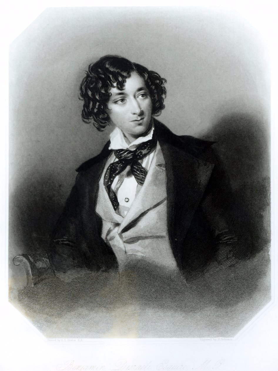 Porträt von Benjamin Disraeli Esquire (1804-81), graviert von H. Robinson, ca. 1840 von Alfred Edward Chalon