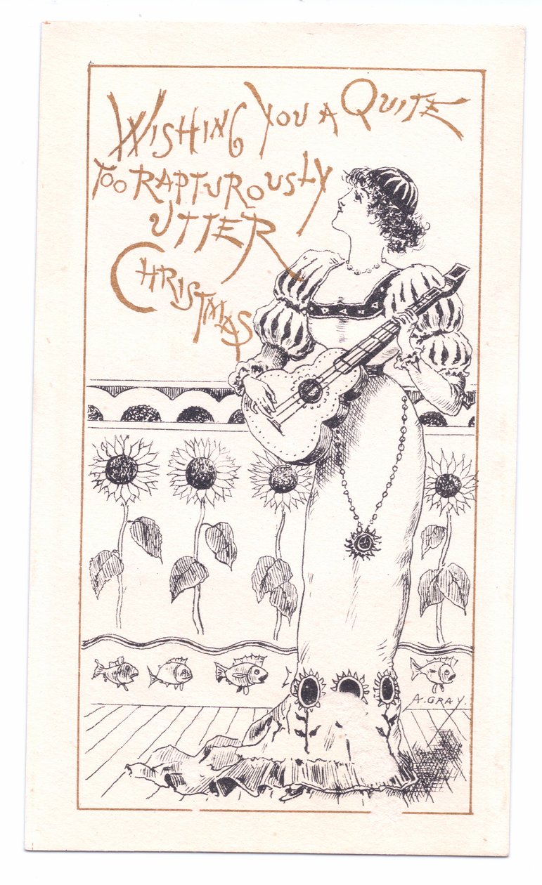 Viktorianische Grußkarte von einem Ästheten, der Geige spielt, ca. 1881 von Alfred Gray