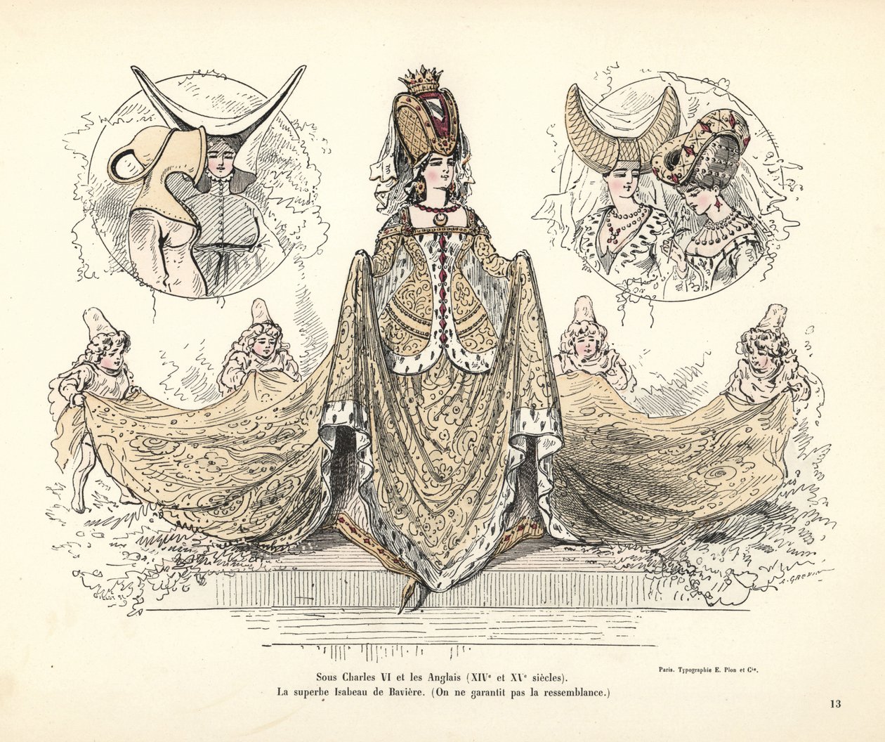 Kostüm von Isabeau von Bayern, Königin von Frankreich, Kopfbedeckungen von Alfred Grevin