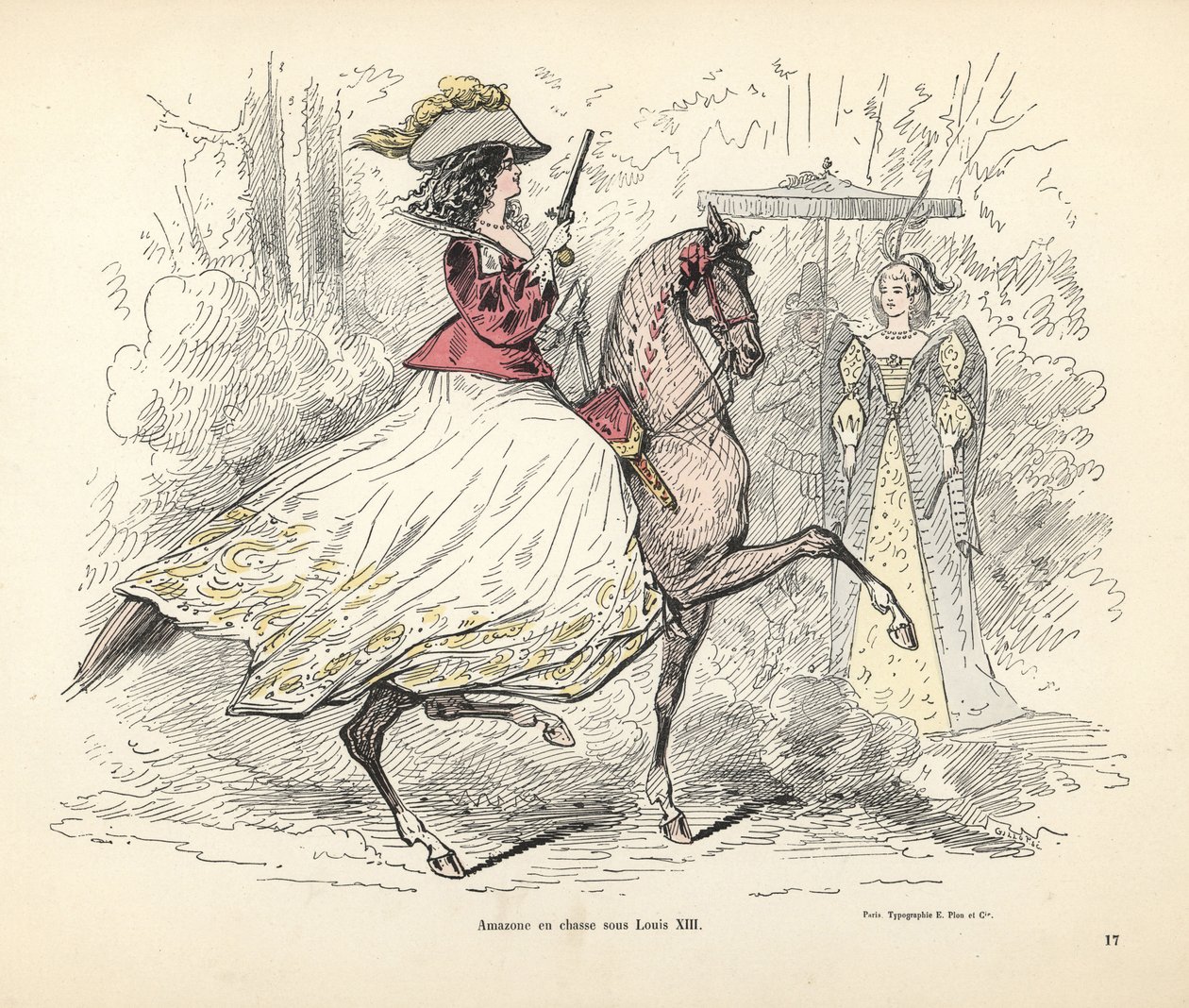 Jagdkostüm für eine Frau, Zeit von König Ludwig XIII. von Frankreich von Alfred Grevin