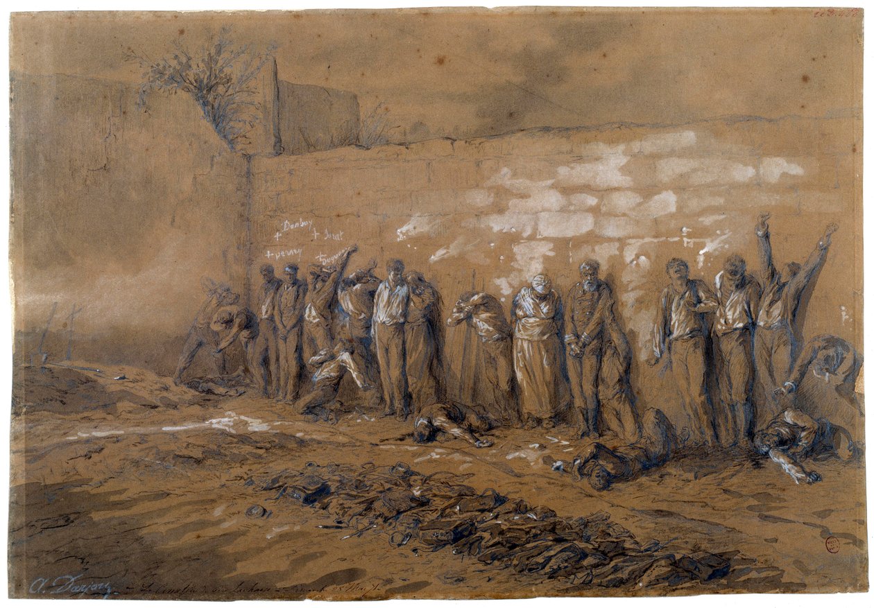 Hinrichtung von 147 Kämpfern der Kommune an der Mauer der Föderierten auf dem Père Lachaise in Paris am 28.05.1871 von Alfred Henri Darjou