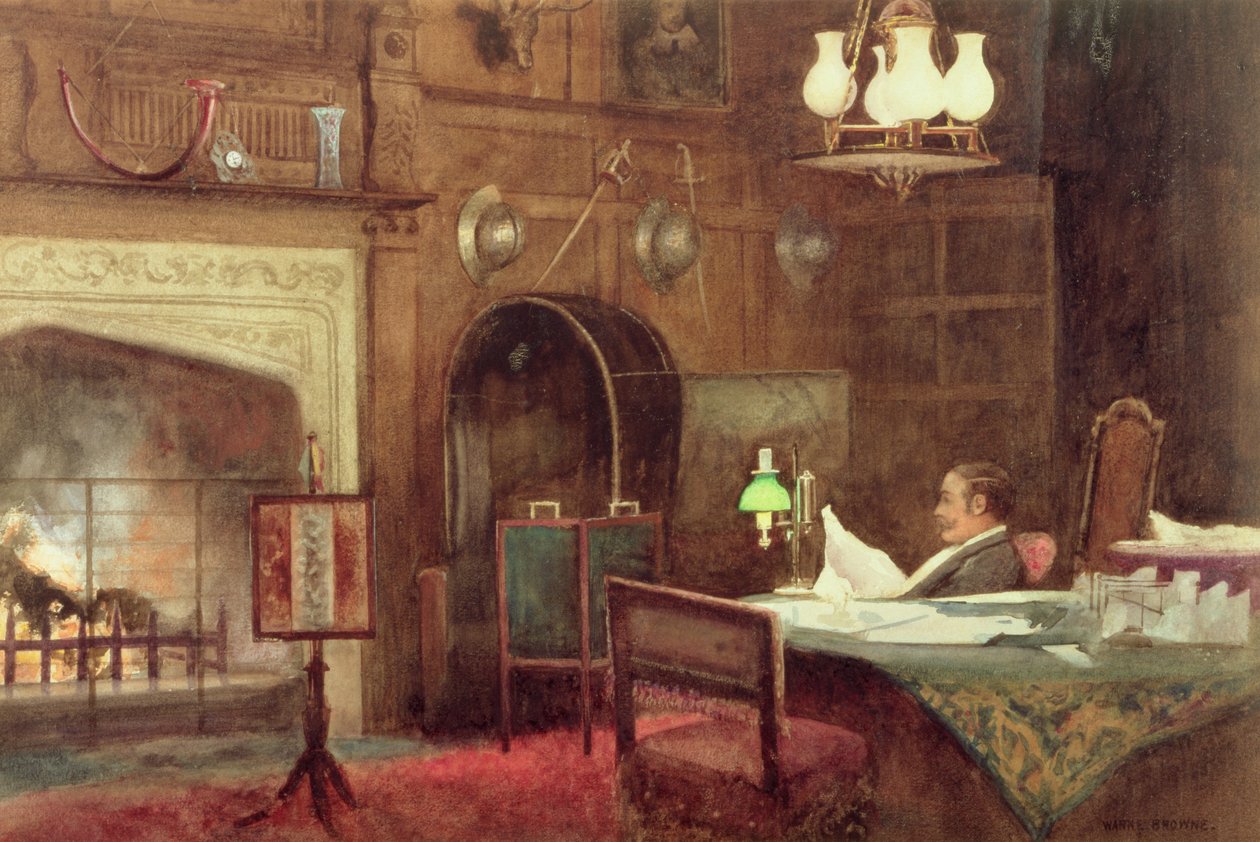 Innenraum einer getäfelten Halle von Alfred J. Warne Brown