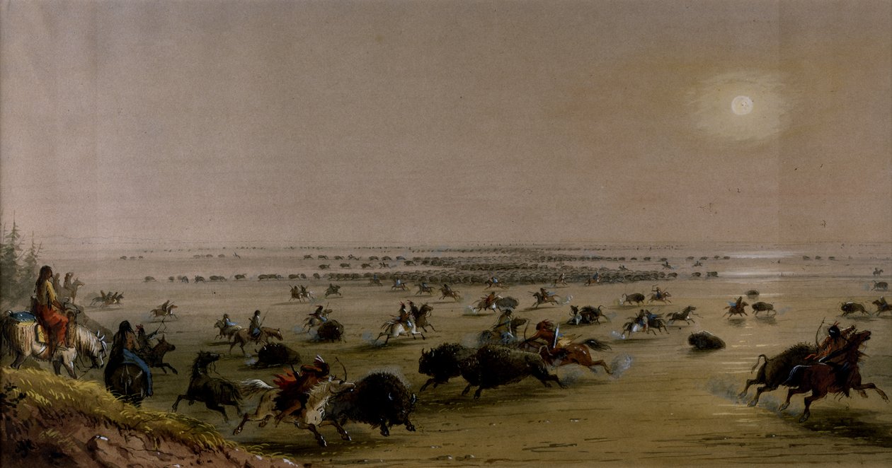 Eine "Umzingelung" von Büffeln durch Indianer von Alfred Jacob Miller