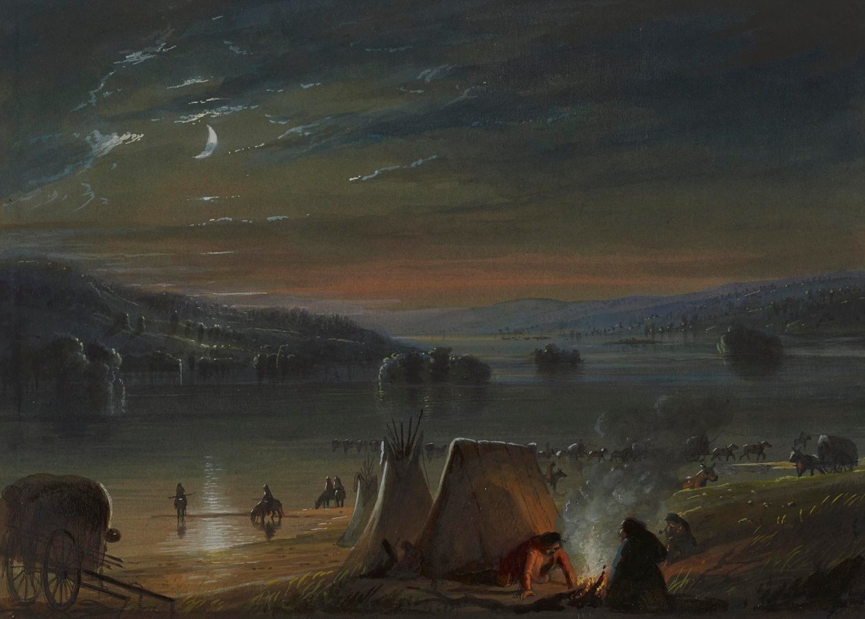 Flussüberquerung: Mondschein von Alfred Jacob Miller