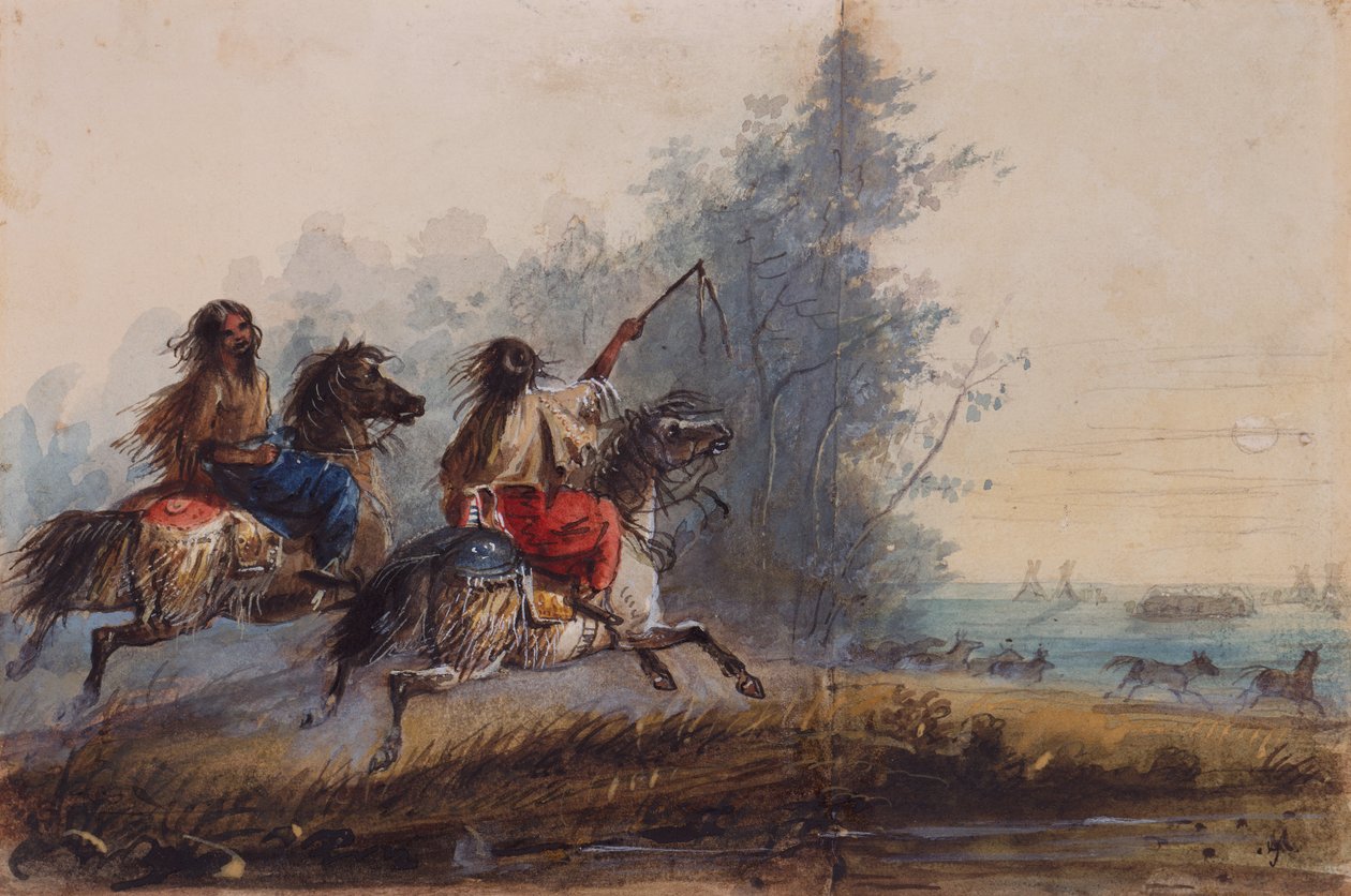 Frauen, Schlangenstamm, treiben Pferde, um 1837 von Alfred Jacob Miller