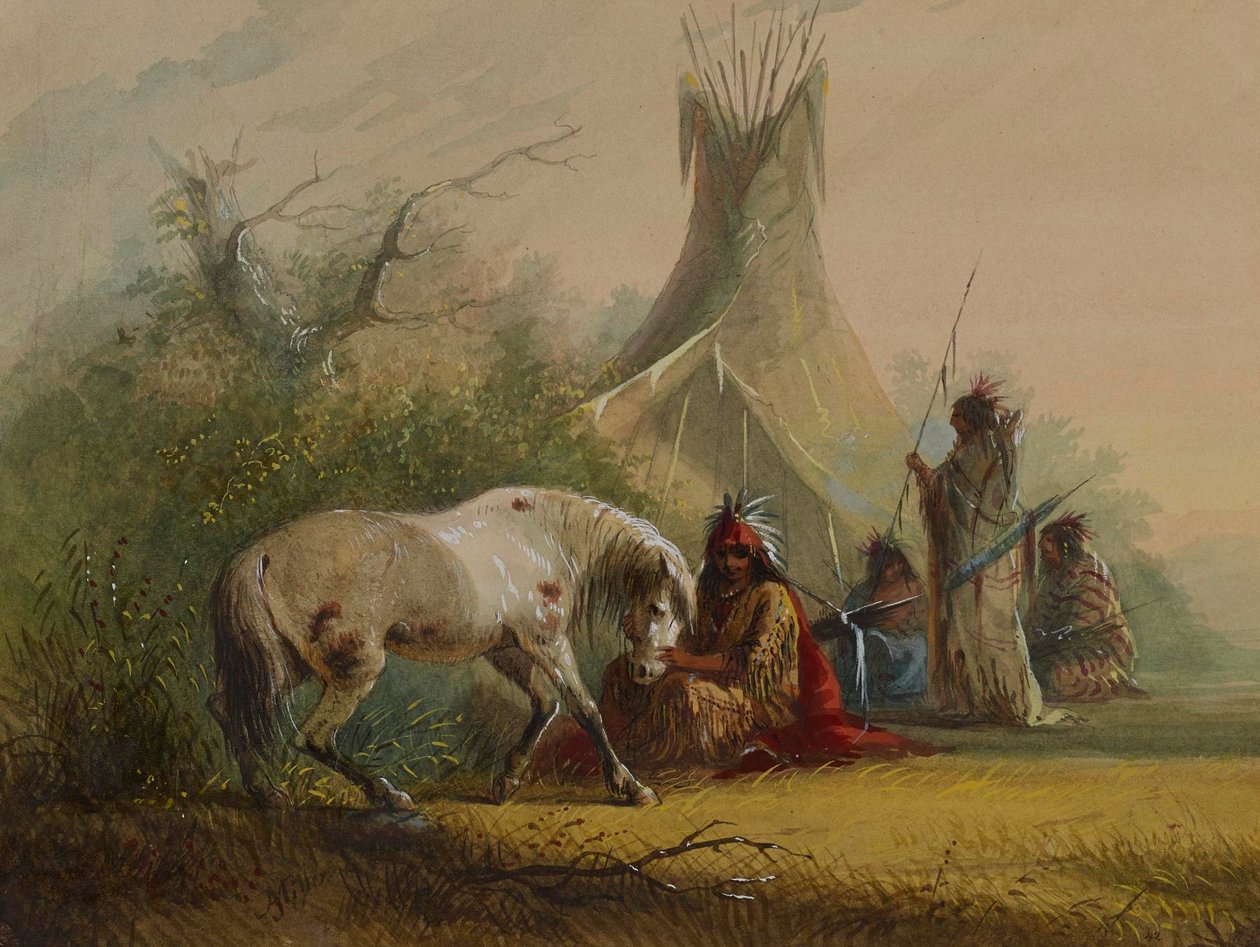 Shoshone-Indianer und sein Pferd von Alfred Jacob Miller