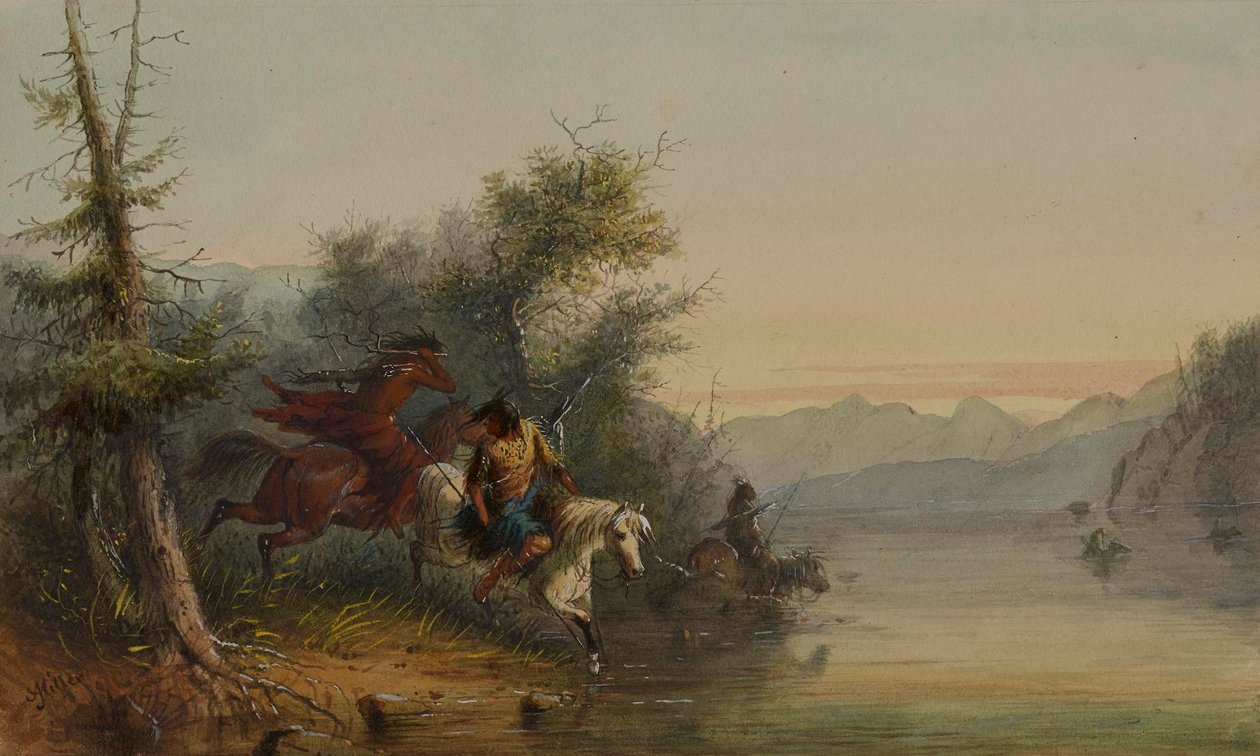 Schlangenindianer: Durchquerung eines Flusses von Alfred Jacob Miller