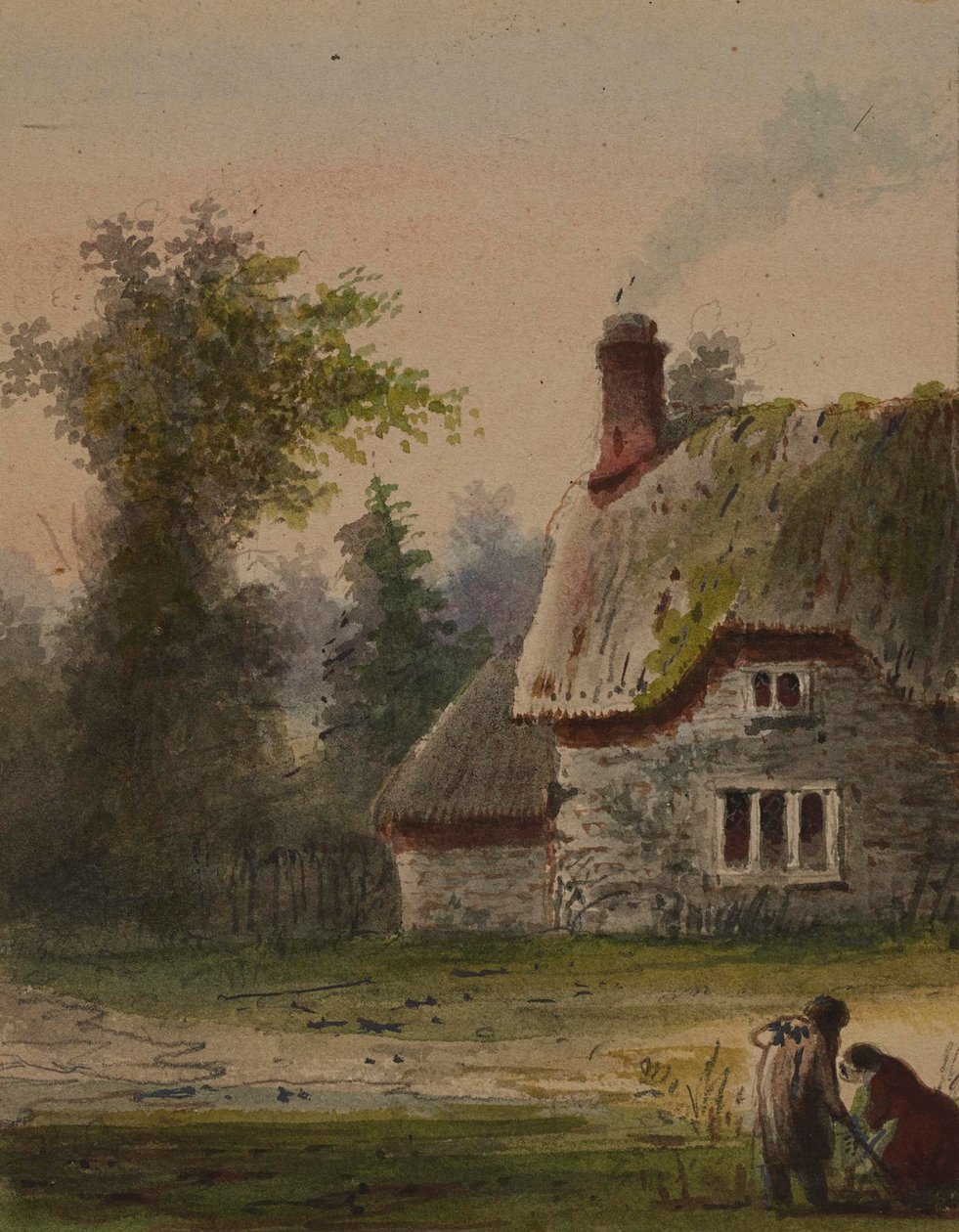 Zwei Figuren vor einem Cottage von Alfred Jacob Miller